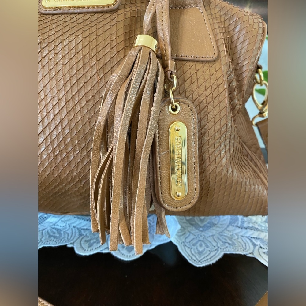 Cynthia Rowley leather satchel snakeskin texture, gold-tone hardware,tassel,Brn - Picture 4 of 17